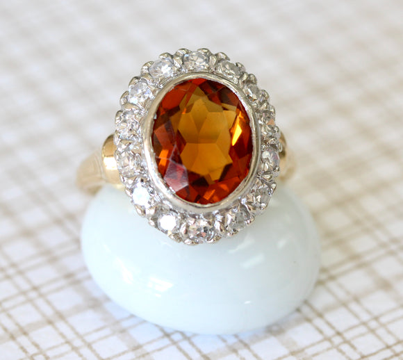Citrine Ring Surrounded by Diamonds ~ Circa 1950
