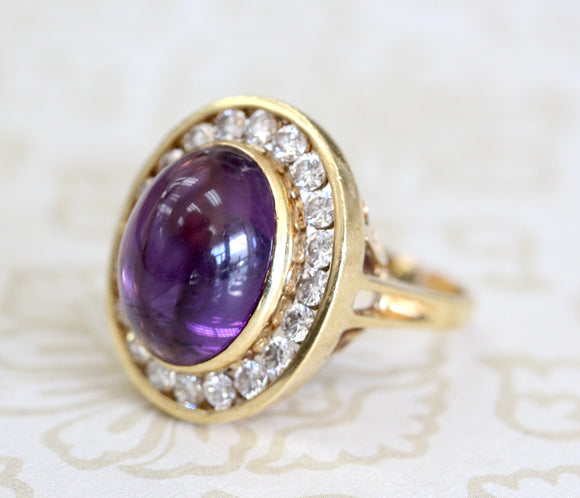 Cabochon Amethyst Ring &  Diamond Ring ~ STATEMENT RING