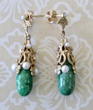 Jade & Pearl Drop Style Earrings ~ VINTAGE