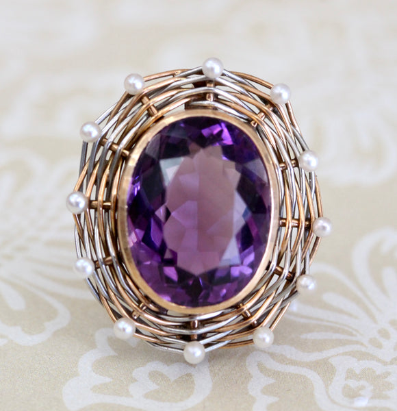 Amethyst & Pearl Pin ~ ANTIQUE
