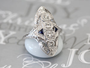 Diamond Ring with Sapphire Accents ~ ART DECO