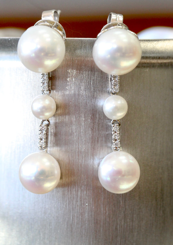 Pearl Drop Earrings with Diamond Accents