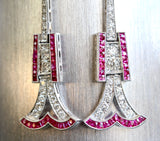 Ruby & Diamond Earrings ~ ART DECO