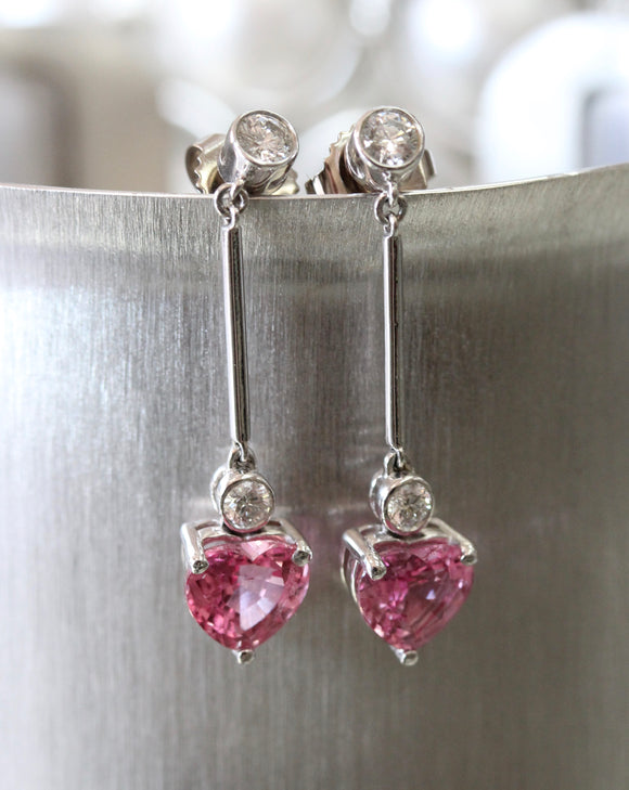 Pink Sapphire & Diamond Heart Earrings