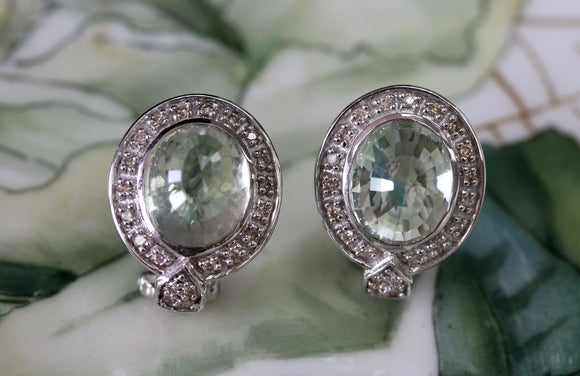 Green Amethyst & Diamond  Earrings ~ Contemporary