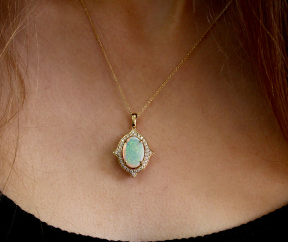Black Opal Diamond Platinum Pendant Necklace