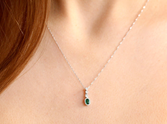 Emerald & Diamond Necklace ~ DAINTY