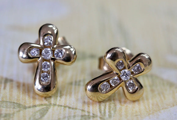 Diamond Cross Stud Earrings ~ Dainty