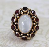 Cabochon Moonstone Ring with Garnets ~ VINTAGE