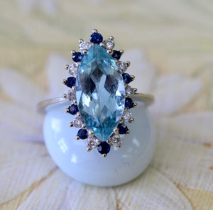 Aquamarine, Sapphire, & Diamond Ring