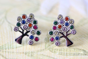 Sterling Silver & Enamel "Tree of Life" Earrings