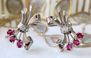 Diamond & Ruby Earrings ~ Circa 1940's
