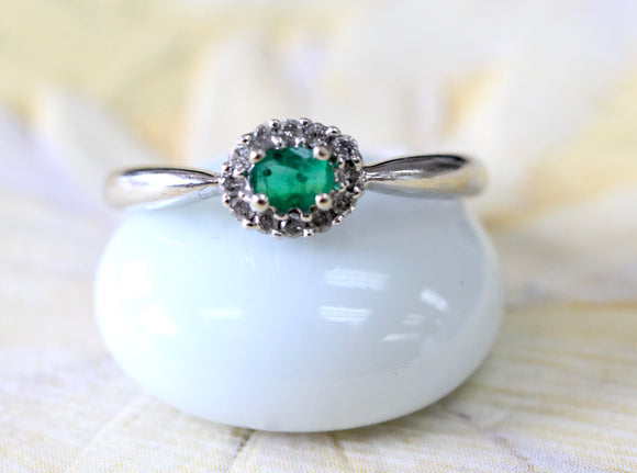 Emerald & Diamond Ring ~ DAINTY