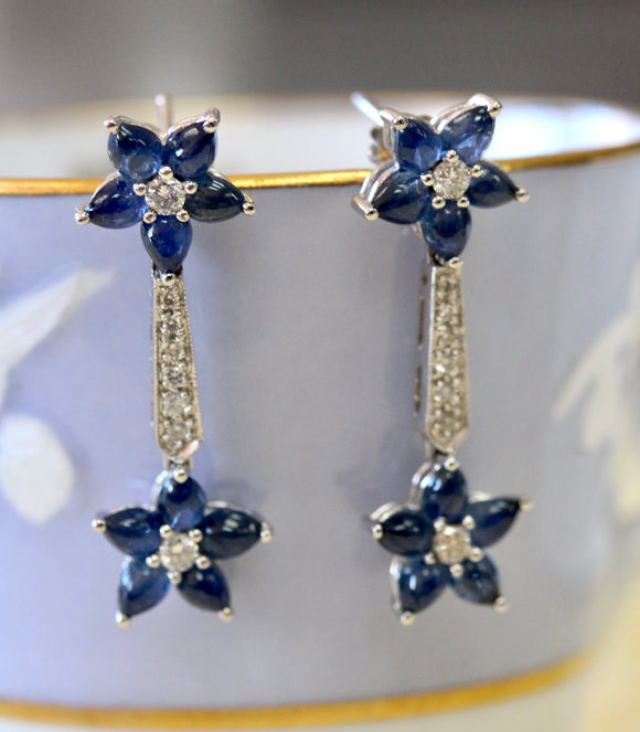 Cabochon Sapphire & Diamond Drop Earrings