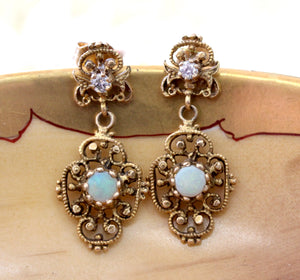 Opal & Diamond Drop Earrings ~ VINTAGE