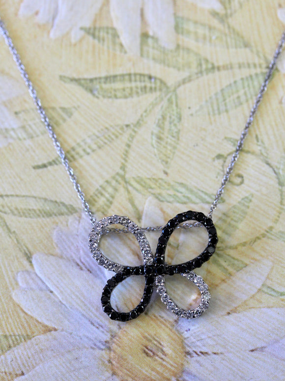 Black & White Diamond Butterfly Pendant on Chain