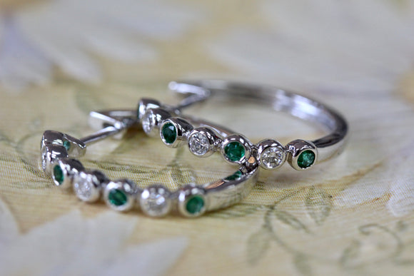 Emerald & DIamond Hoop Earrings