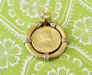 Vintage ~ Coin Pendant with diamond accents