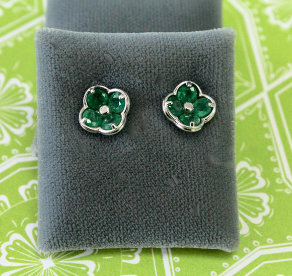 Lovable ~ Emerald Earrings, floral motif