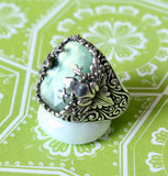 Funky ~ Sterling Silver & Labradorite Ring with frog designs ~ Fun