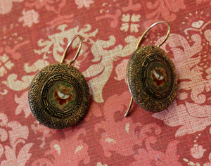 Victorian Gold Earrings with Enamel Flowers