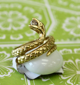 Unique ~ Snake Ring with Diamond accents