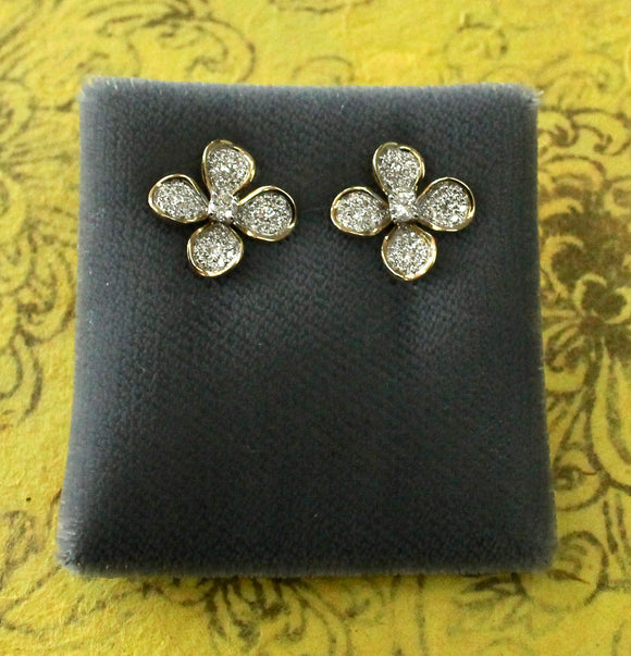 Sparkling & Lovable ~ Pair of Diamond Stud Earrings in a floral motif