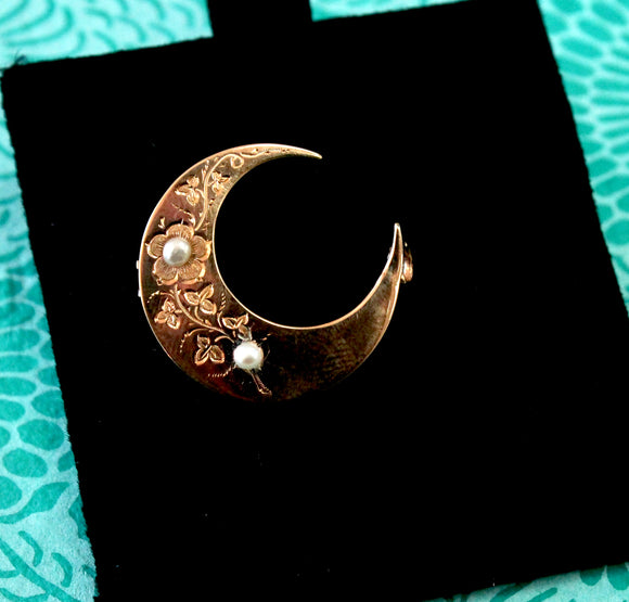 Whimsical ~ Crescent Moon Shaped Pin with Pearls