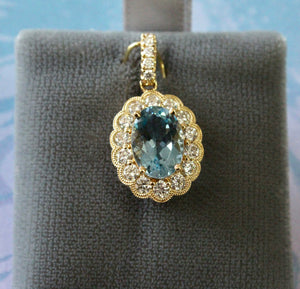 Glamorous ~ Aquamarine Pendant with Diamonds