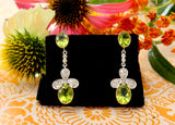 Double Bezel Set Peridot Drop Earrings with Diamonds ~ Dazzling