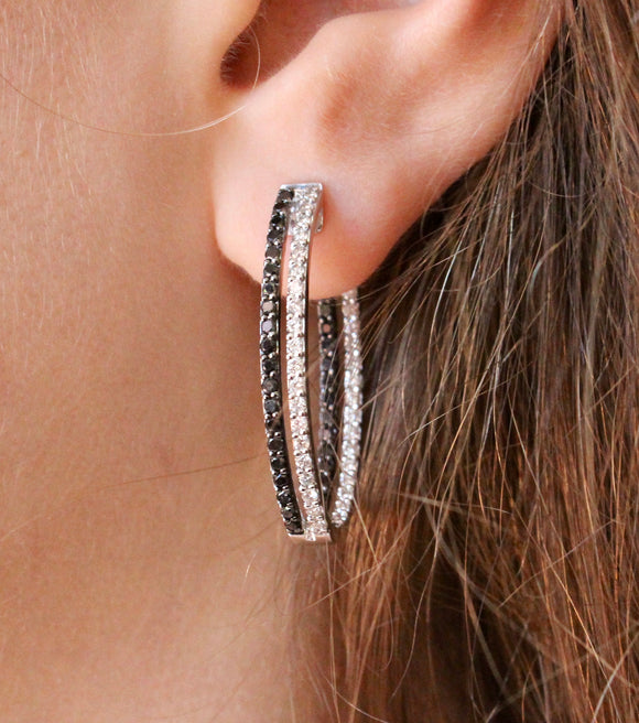 Oval Black and White Diamond In/Out Hoop Earrings ~ Fabulous