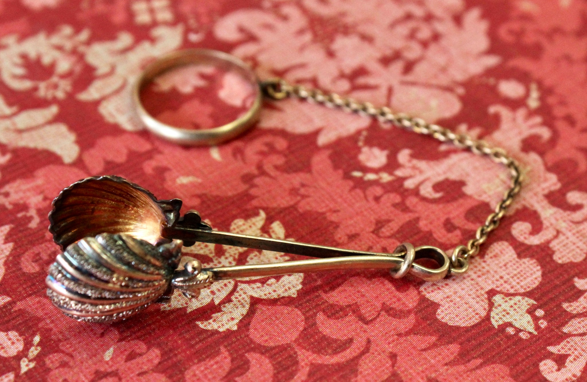 Victorian Skirt Lifter in Silver Plate with Chatelaine Loop and Floral  Decoration Sold