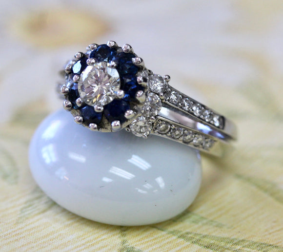 Sparkling ~ Cluster Design Sapphire & Diamond Ring