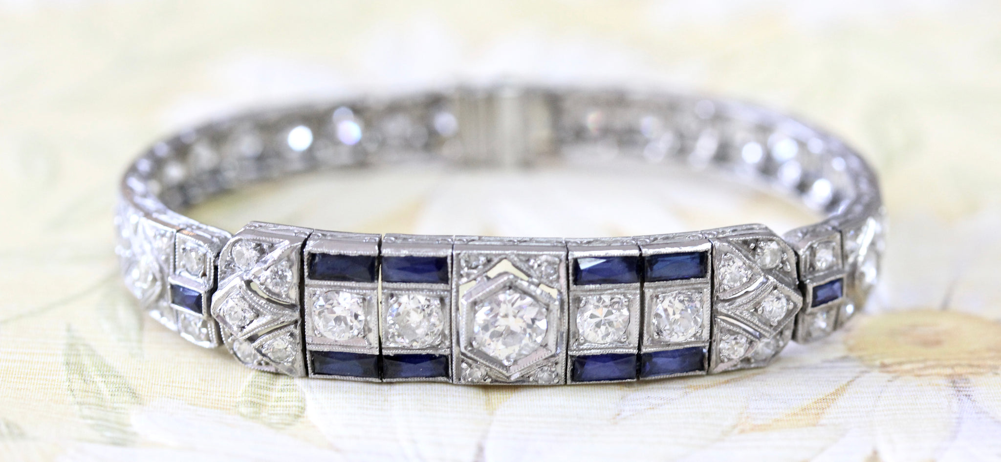 Fabulous Vintage Platinum Diamond Sapphire Bracelet – Fancy